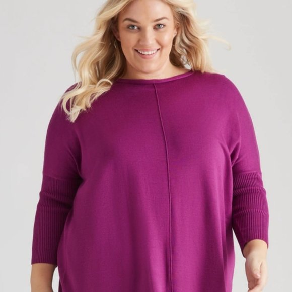NEW CASHMERE FEEL BOAT NECK TUNIC TOP WITH SLEEVE DETAIL HOT PINK - Picture 7 of 11